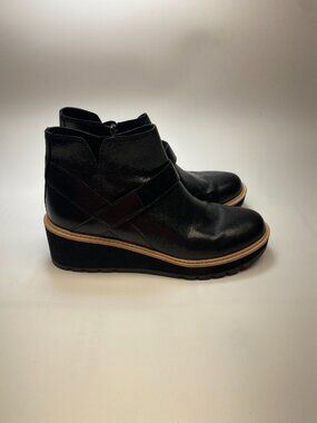 Eileen Fisher Womens Cargo Black Leather Wedge Bootie Sz 10
